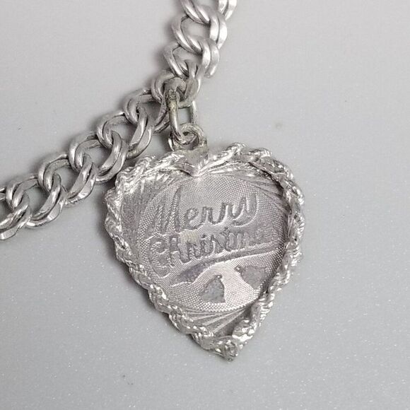 Vintage Elco Sterling Silver Merry Christmas Dove Charm Bracelet, Double Link - Picture 3 of 10